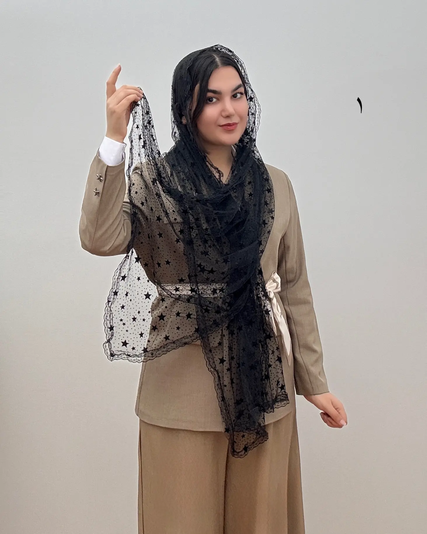شال مجلسی توری مشکی طرح دار
